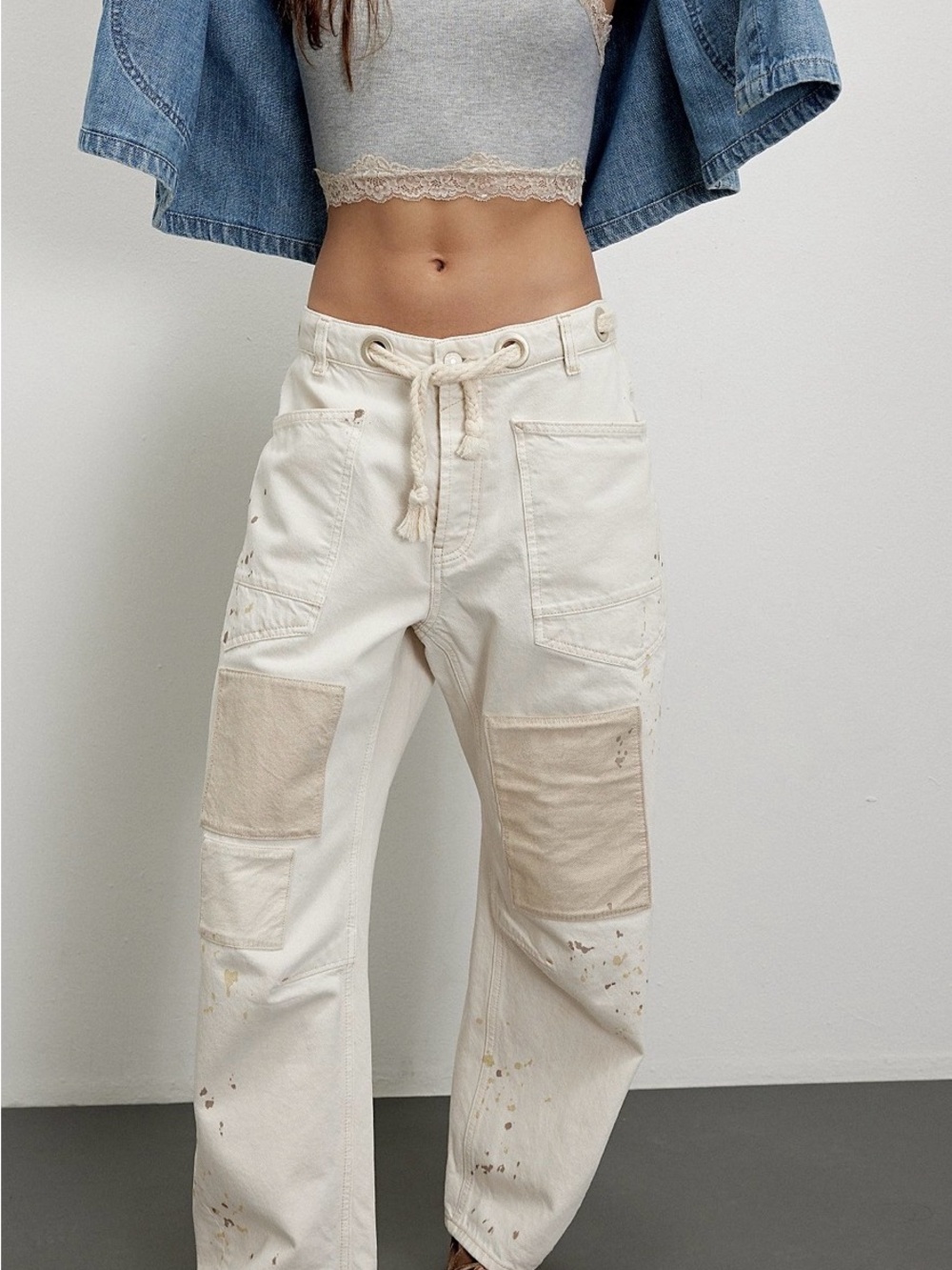 Women's Free People Cream Denim We The Free Moxie Pull-On Barrel Jeans Size 29